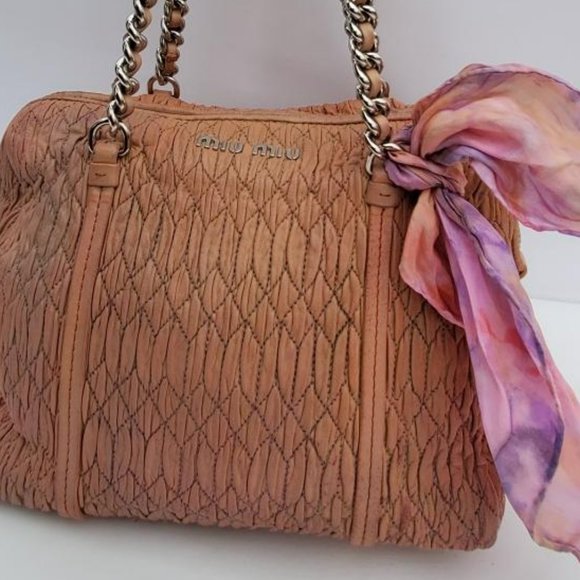 Miu Miu Prada Metelasse arcadie nappa Leather double chain purse beige pink tote - Picture 1 of 15